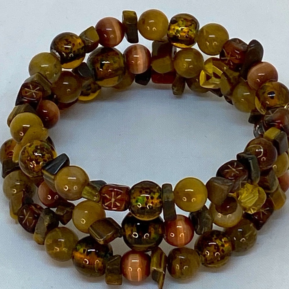 Handmade Brown Beaded Memory Wire (Wrap) Bracelets - Picture 6 of 16